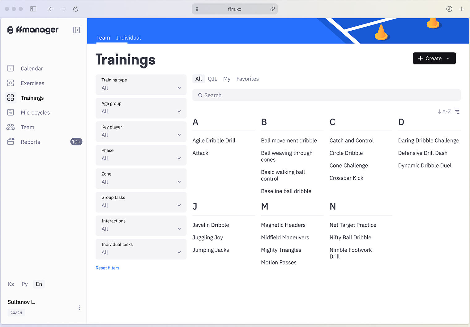 FFManager calendar and microcycles